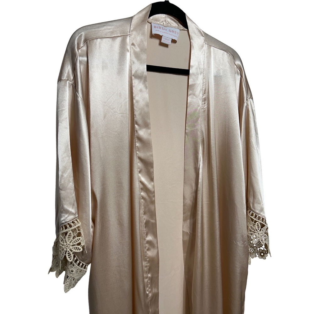 Birdy Grey Champagne Satin Lace Trim Nightgown Robe Sz XL/XXL Bridal Loungewear